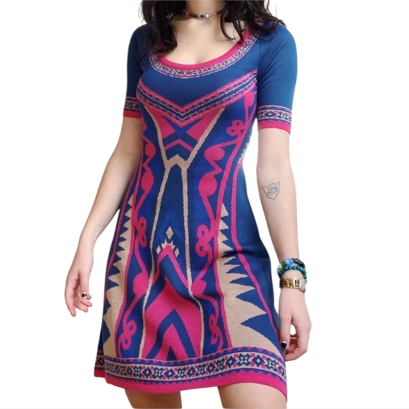 Flying Tomato Aztec Colorful Fit & Flare Knit Sweater Dress Size Small SW3423 - Picture 9 of 9